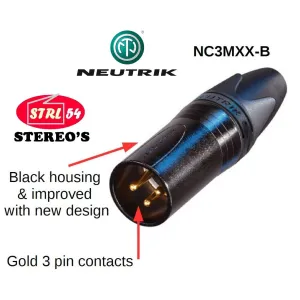 Connecteur XLR Mâle Neutrik NC3MXX-B Contacts Dorés