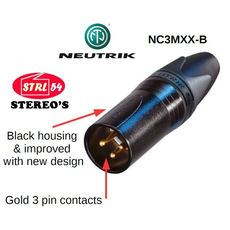 Connecteur XLR Mâle Neutrik NC3MXX-B Contacts Dorés