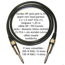 Gurt Jack Verstärker HP Kabel 1,25 M Baffle Lautsprecher Gitarre & Cca 2 X 1,5