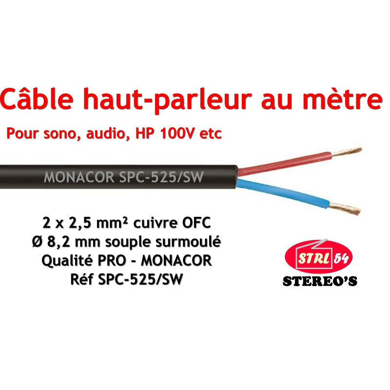 Câble HP au mètre sono PRO 2 x 2,5 mm² MONACOR SPC-525/SW haut-parleur enceinte