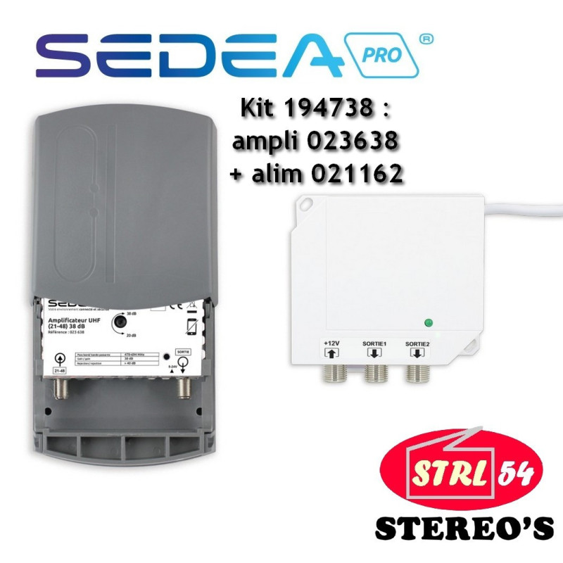 Kit SEDEA Amplificatore Antenna 38 DB Uhf 21-48 Alimentatore 12 V/2 Vie LTE 700
