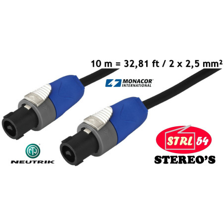 MSCA610 Cordon Speaker 10m Speakon Neutrik NL2FX Cable HP Monacor 2x 2, 5mm ²