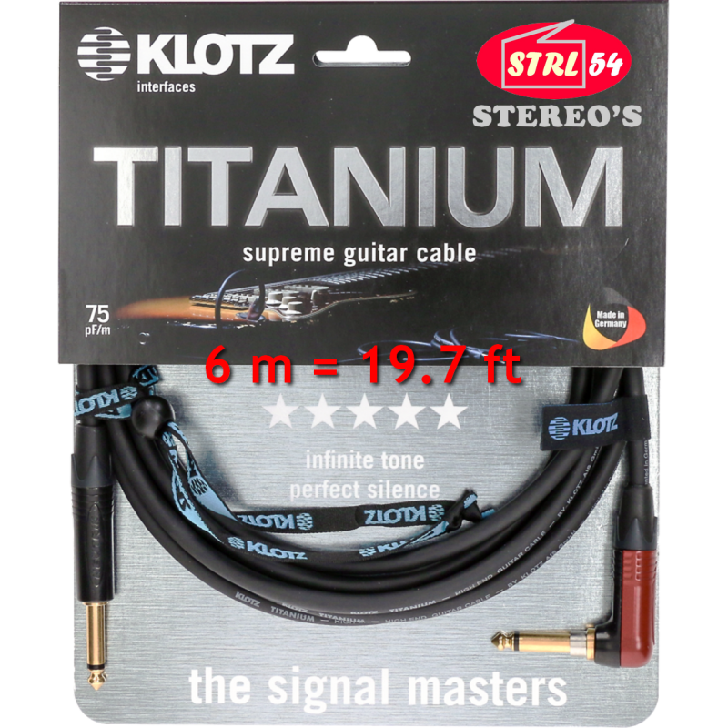 KLOTZ Titanium Supreme Gitarre Kabel TIR0600PSP 6 M Jack Silent Krümmer +Gold