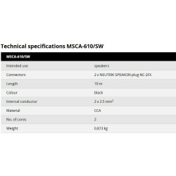 MSCA610 Kordon Sprecher 10m Speakon Neutrik NL2FX Cable Ps Monacor 2x 2,5mm ²
