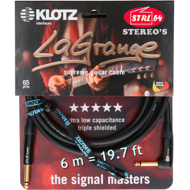 KLOTZ Lagrange Supreme Guitarra Cable LA-GPR0600 6M Jack Acodado + recto Dorado