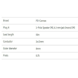 Speakon Speaker Cable 10 M Type NL2 - 6.35 Mm 1/4" HP Cord 2 X 1.5 MM²