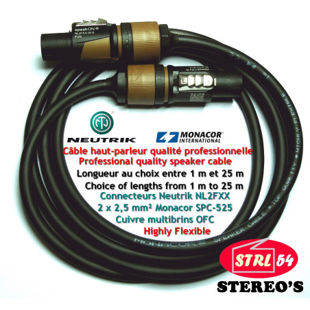 Cable HP Speakon HQ Neutrik NL2FXX-W-S Altavoz Monacor SPC-525/SW