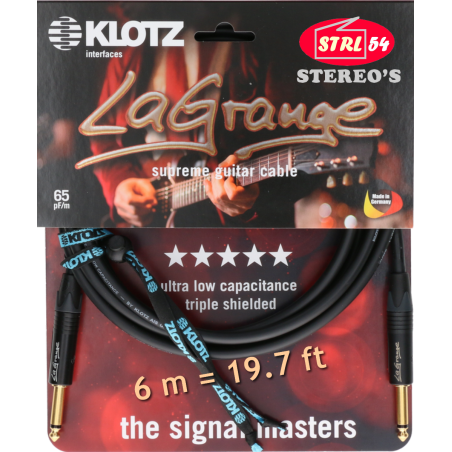 KLOTZ Lagrange Supreme Chitarra Cavo LA-GPP0600 6 M 2 Jack Diritti Placcati Oro