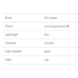 Cordon haut-parleur 10 m Jack - Jack 6,35 1/4" câble HP 2 x 1,5 mm² Qualité pro