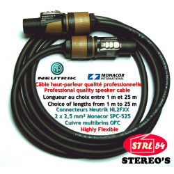 Cordon HP Speakon HQ Neutrik NL2FXX-W-S câble haut-parleur Monacor SPC-525/SW