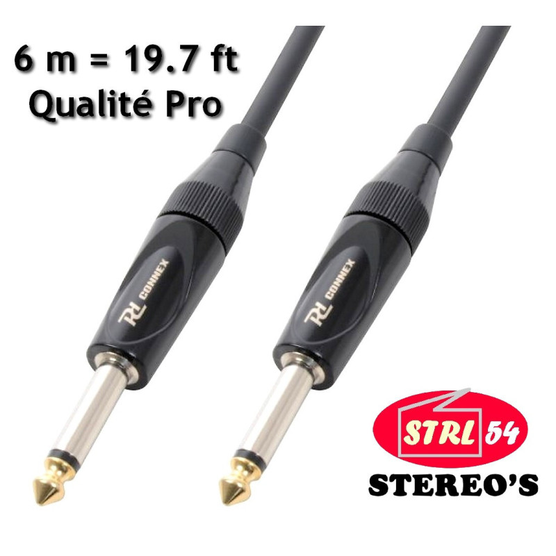 Cordon câble 6 m guitare instrument HQ jack  jack 6,35 mm mono droit  droit noir