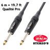 Cordon câble 6 m guitare instrument HQ jack  jack 6,35 mm mono droit  droit noir
