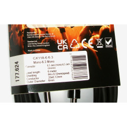 Cordon câble 6 m guitare instrument HQ jack  jack 6,35 mm mono droit  droit noir