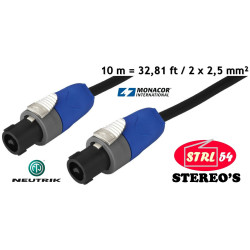 MSCA610 Cordon haut-parleur 10m Speakon Neutrik NL2FX câble HP Monacor 2x 2,5mm²