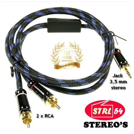 Cordon Jack ♂ stereo 3,5 mm vers 2 x Cinch RCA  ♂ câble HIFI 1,5 m PREMIUM GOLD