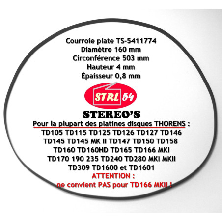 Courroie pour platine disque vinyle THORENS TD145 TD145 MK II TD150 TD160 TD165