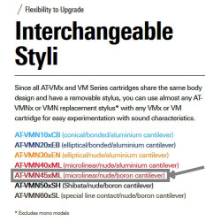 Audio-Technica AT-VM745xML Cellule 2 x MM diamant nu microlinear cantilever bore