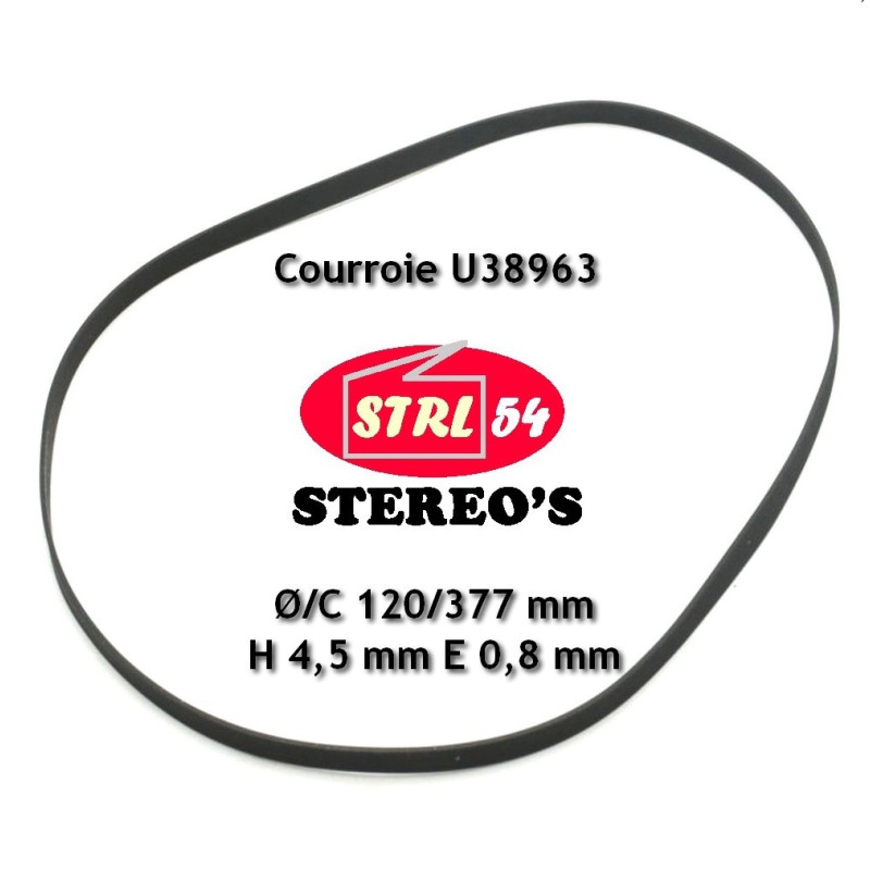 Courroie plate pour platine LENCO L80 L82 L84 L85 L90 Ø/C 120/377 x 4,5 x 0,8 mm