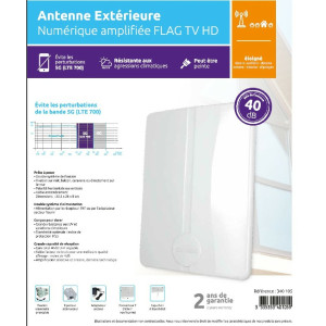 Antenne TNT Extérieure Amplifiée 40dB SEDEA FLAG TV HD