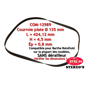 Courroie HQ platine disque vinyle compatible BARTHE ROTOFLUID Ø 135 x 4,5 x 0,8