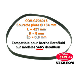 Courroie platine disque vinyle adaptée BARTHE ROTOFLUID Régie Ø 134 x 8 x 0,8 mm