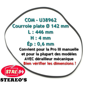 Courroie / platine disque BARTHE ROTOFLUID manuelle & Pro III Ø 142 x 4 x 0,6 mm