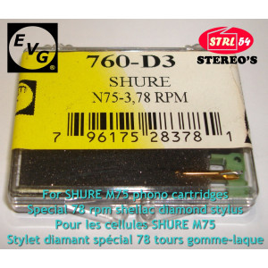 EVG NOS N75-3 stylet spécial 78 tours for SHURE M75 78 rpm special needle stylus