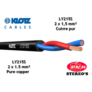 Câble HP au mètre sono PRO 2 x 1,5 mm² KLOTZ LY215S noir haut-parleur enceinte