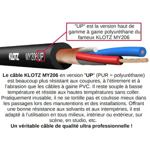 Cordon XLR Klotz MY206UP Neutrik - Qualité pro sur mesure