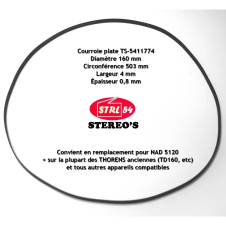 Courroie platine disque NAD 5120 + THORENS et autres -  C/D 503/160 x 4 x 0,8 mm