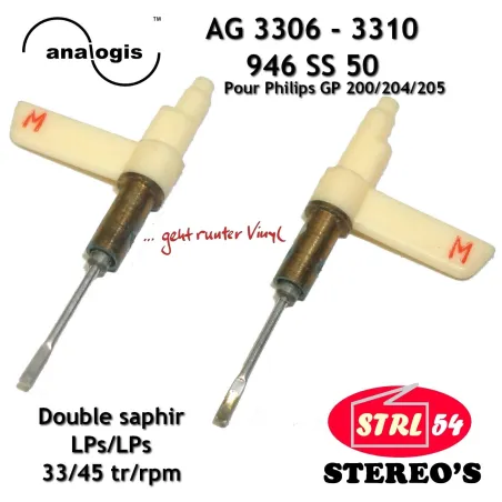 946-SS-50 double saphir LPs 33/45 tr PHILIPS AG 3306 / AG3310 GP200 GP204 GP205