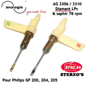 AG 3306 3310 pointe diamant LPs +pointe saphir 78 tr  PHILIPS  GP200 GP204 GP205