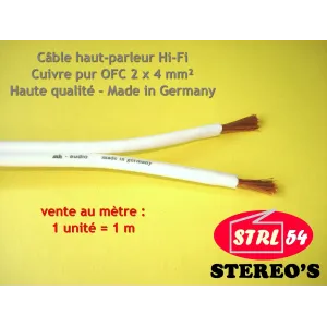 Câble HP Haute Qualité haut-parleur enceinte HiFi 2 x 4 mm² SCH-audio cuivre OFC
