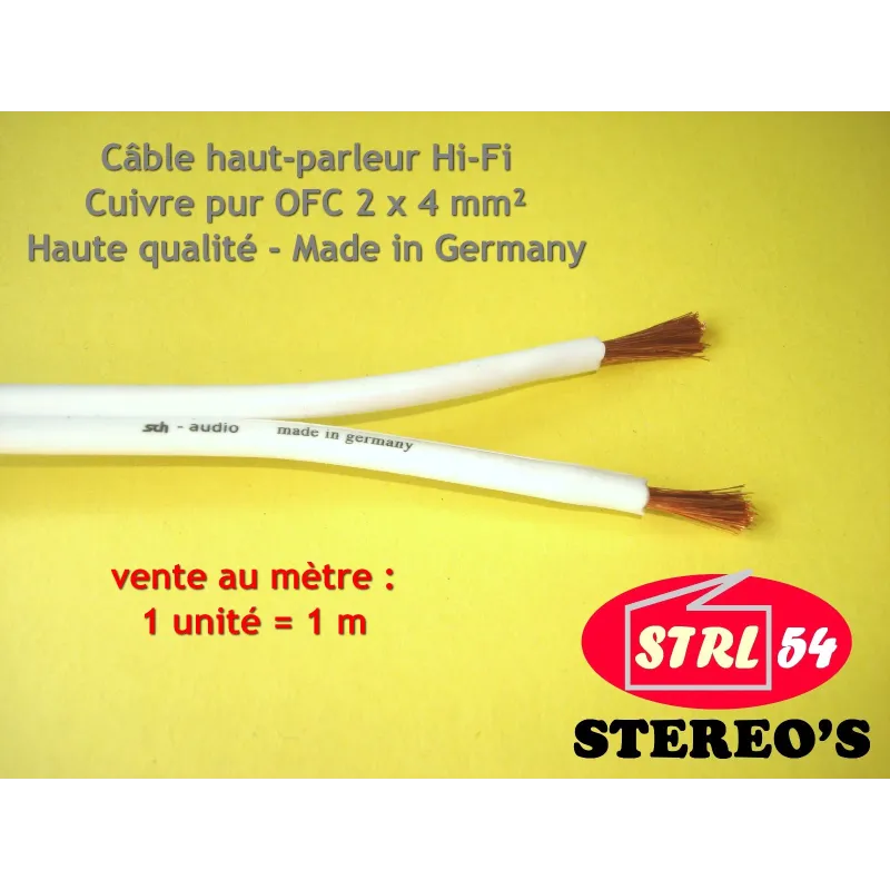 Câble HP Haute Qualité haut-parleur enceinte HiFi 2 x 4 mm² SCH-audio cuivre OFC