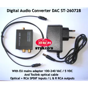 Convertisseur DAC audio  digital numérique   analogique avec alim 230V + Toslink