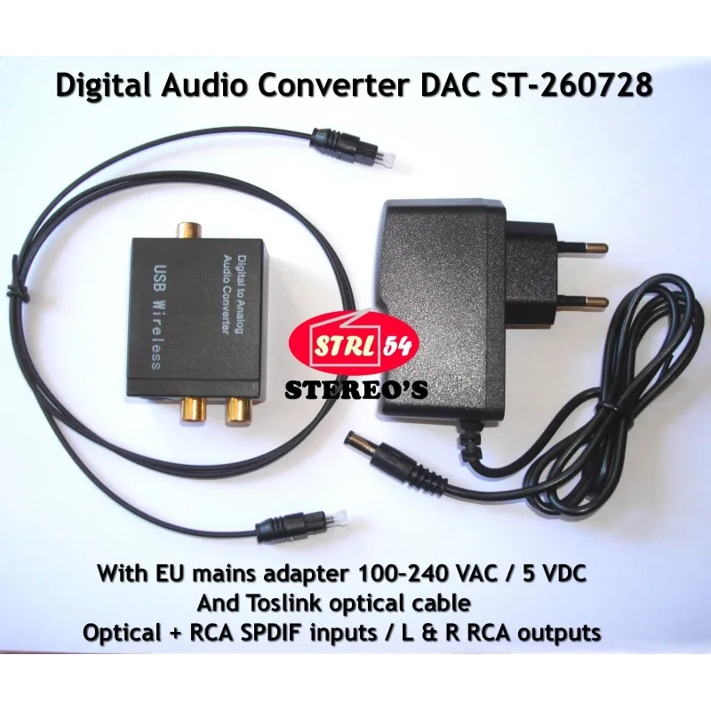 Digital-to-analog audio DAC converter with 230 V power supply + Toslink
